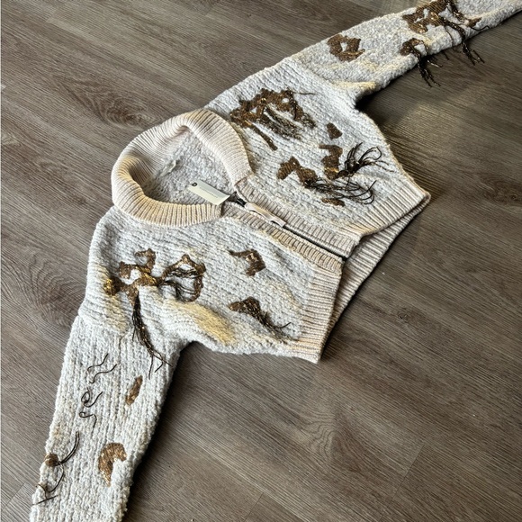 New Anthropologie x Pilcro Ivory Sequin Embellished Knit Cardigan Sweater Top - Picture 10 of 11